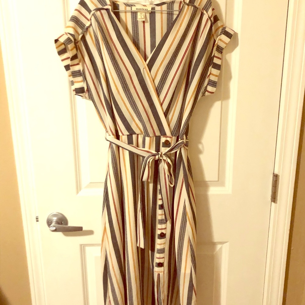 Monteau faux wrap stripped dress
